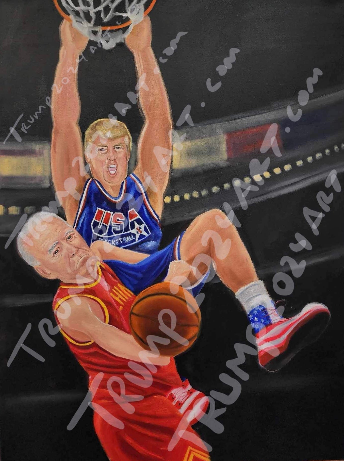 FREE USA SHIPPING DONALD TRUMP DUNKING ON JOE BIDEN CANVAS ART PRINT LIMITED TO 2024 16x20”